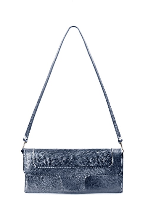 Dress clutch for wedding and parties in denim blue leather - Top view